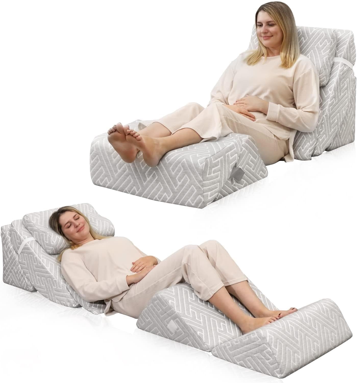 WJSP 6pcs Orthopedic Bed Wedge Pillow Set Grey Adjustable Memory Foam for Back Leg Neck Support Post Surgery Acid Reflux