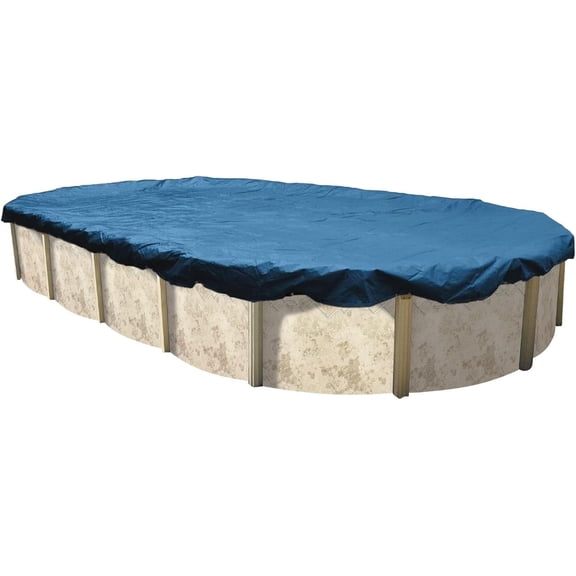 WJSP Above Ground Pool Winter Cover 16'X32' Oval Blue Heavy Duty UV Resistant Tarp With Cable Winch