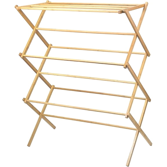 WJSP Bamboo Clothes Drying Rack 37x75x106cm Collapsible Folding Laundry Stand Heavy Duty Pre Assembled Portable Space Saving for Indoor Outdoor