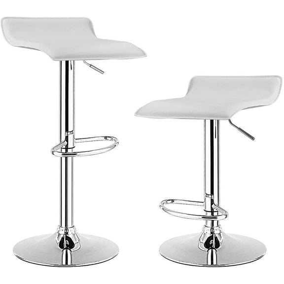 WJSP Bar Stools Set of 2 White 26-34 Inch Adjustable Swivel PU Leather Chrome Base Kitchen Island Counter Height