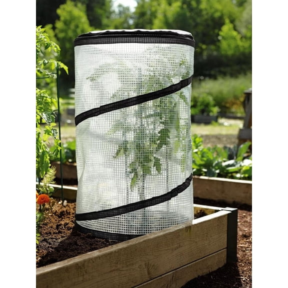 WJSP Black18 Inch x 28 Inch Pop-Up Plant Protector Mini Greenhouse Cage Polyethylene Mesh Ventilation Top For Tomato Vegetable Raised Garden Beds