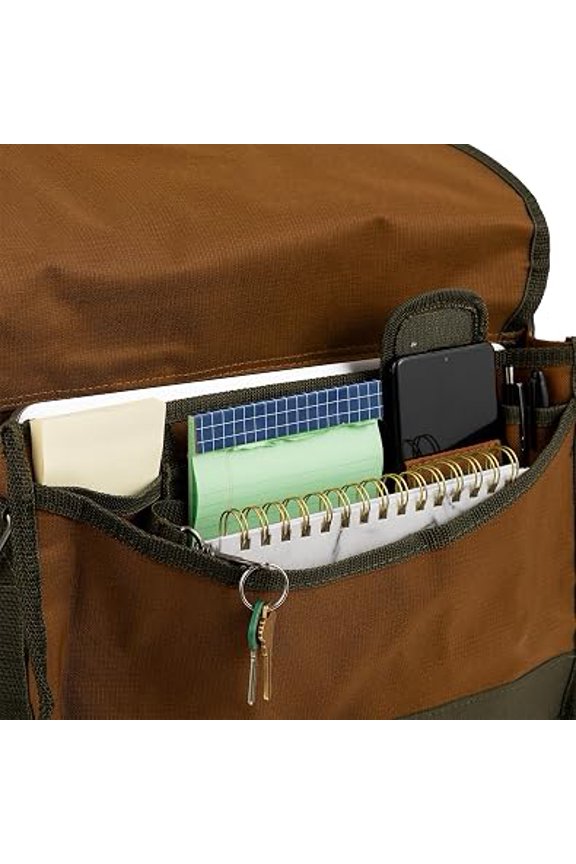 Brown16x6x12.5 Inch Contractor Briefcase18Pockets Tool Storage Laptop Tablet Pocket600D Polyester Ripstop Removable Shoulder Strap