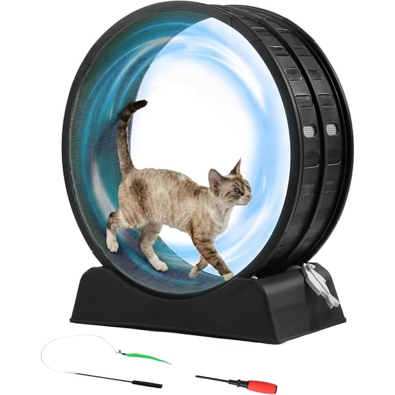 WJSP Cat Exercise Wheel for Indoor Cats, 31.5" Cat Treadmill with Detachable Carpet & Locking Mechanism, Cats Running Wheel Helps Cats to Lose Weight and Keep Health, Easy Assembled (Black)
