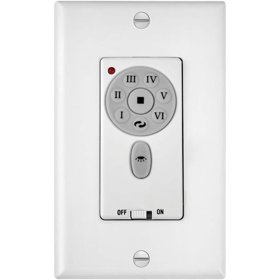 WJSP Ceiling Fan Wall Control - 6-Speed DC Motor Compatible, Controls Fan Speed, Reverse, and Power - White Finish