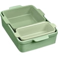 thumbnail image 1 of WJSP Ceramic Bakeware Set Sage Green 3 Pc Non Stick Oven Safe Casserole Loaf Square Pan Dishwasher Safe, 1 of 4