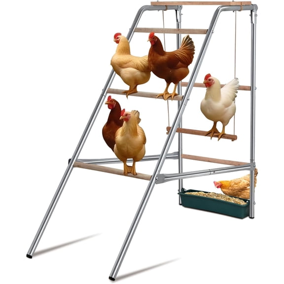 WJSP Chicken Roosting Bars Silver 42X19X39 Inch Free Standing Perch With Food Box Swing For Coop