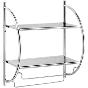 WJSP Chrome 18x10x22 Inch 2 Tier Wall Mount Bathroom Shelf With Towel Bars Floating Storage Organizer Rustproof Metal For Toiletries Towels Laundry Room