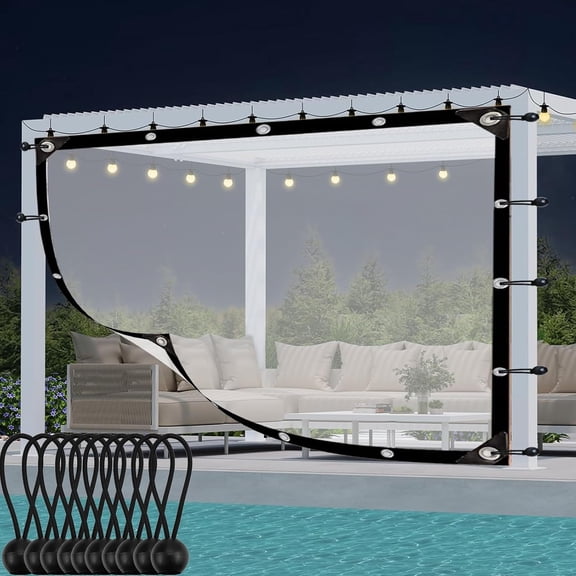 WJSP Clear Screen Porch Panel 13.78X8.2 ft Translucent Waterproof for Patio Pergola Gazebo