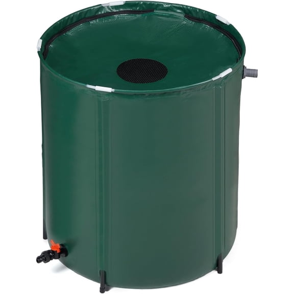WJSP Collapsible Rain Barrel Green 66 Gal 23.6X23.6X34.6 Inch For Rainwater Collection Garden Saving