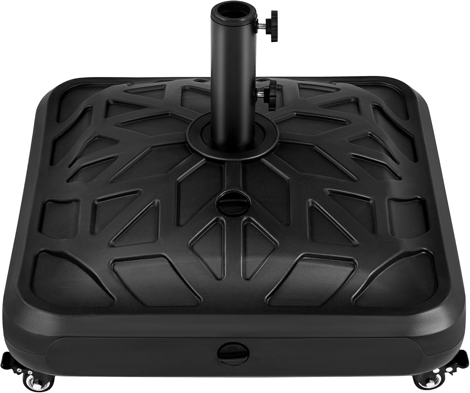 WJSP Fillable Mobile Umbrella Base Black Checkered 22.24x22.24x16.93in Heavy Duty 4 Wheels 4 Locks 123lb Capacity for Patio Deck Poolside Garden