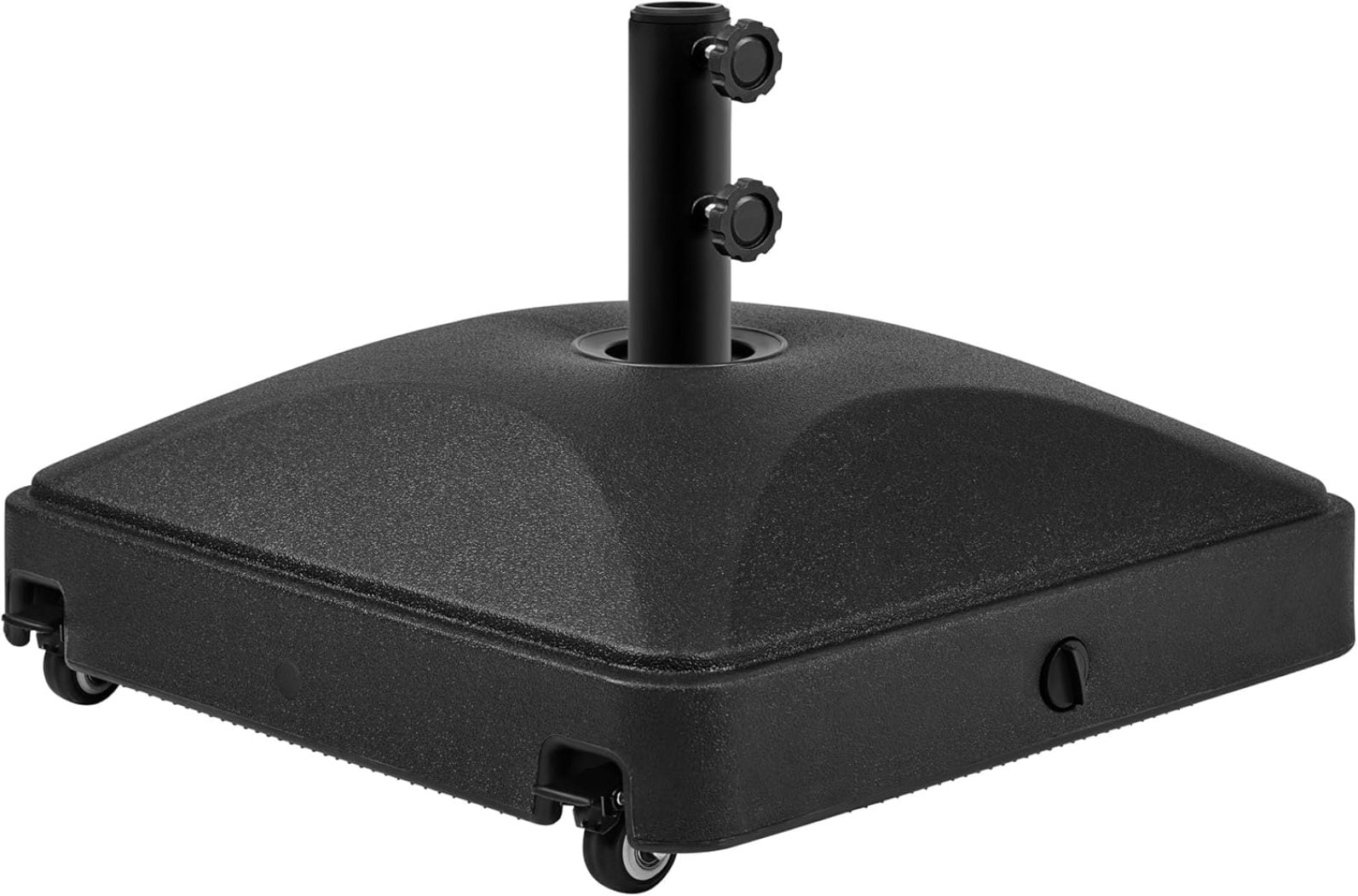 WJSP Fillable Mobile Umbrella Base, Heavy Duty Patio Umbrella Pole Holder for Outdoor 4 Wheels, 2 Locks 2 Knobs 123lb Capacity for Deck, Poolside, Garden, Black