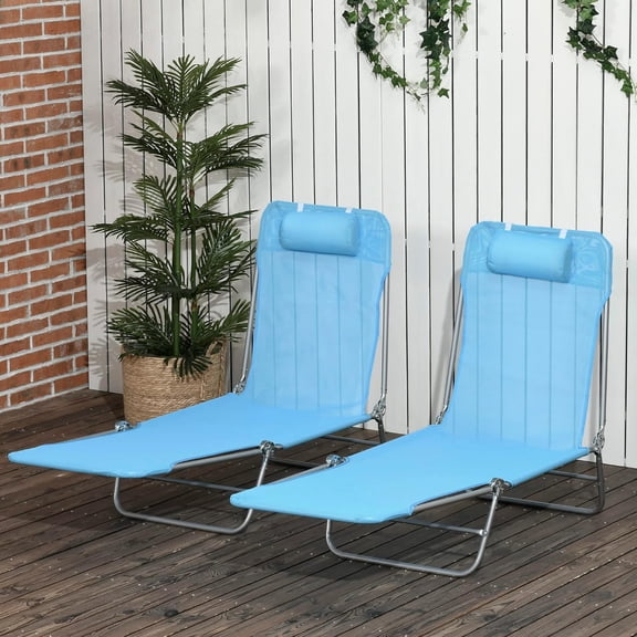WJSP Folding Chaise Lounge Chairs Blue 2 Pack 71.7x22x11in Adjustable Backrest Mesh Seat for Pool Beach Patio Yard Use
