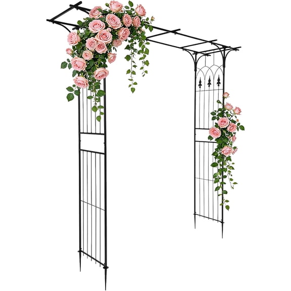 WJSP Garden Arbor Black 28X75 Inch Arch Trellis For Plant Climbing Wedding Party Backyard Decor