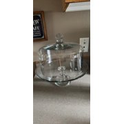 WJSP Glass Cake Stand with Dome Lid 16.14x14.8x12.68 Elegant Curved Footed Serving Dish for Desserts