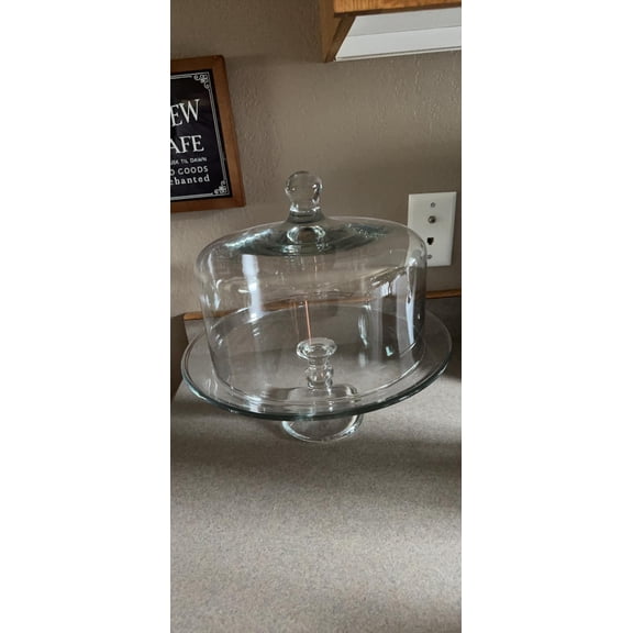 WJSP Glass Cake Stand with Dome Lid 16.14x14.8x12.68 Elegant Curved Footed Serving Dish for Desserts