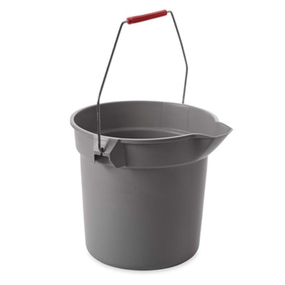 WJSP Gray 14 Qt Round Plastic Bucket with Pour Spout Molded Graduations Heavy Duty Stackable Professional Janitorial 12 by 12 Inch
