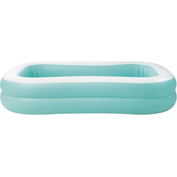 WJSP Inflatable Family Pool Cyan 90"x60"x19" Rectangular 137 Gal Double Ring Sidewall For Kids Ages 6+