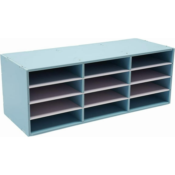 WJSP Literature Organizer Blue 31.46"W x 12.13"D x 11.81"H 12 Compartment PVC Mail Sorter for Office Classroom