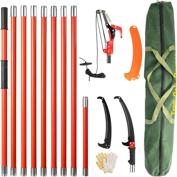 WJSP Manual Pole Saw 30ft Orange Extendable Tree Trimmer Pruner for Palm Shrub Pruning