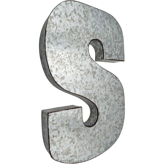 WJSP Metal Letter S Wall Decor 20 inch Silver Rusted Edges Farmhouse Country Mid Century
