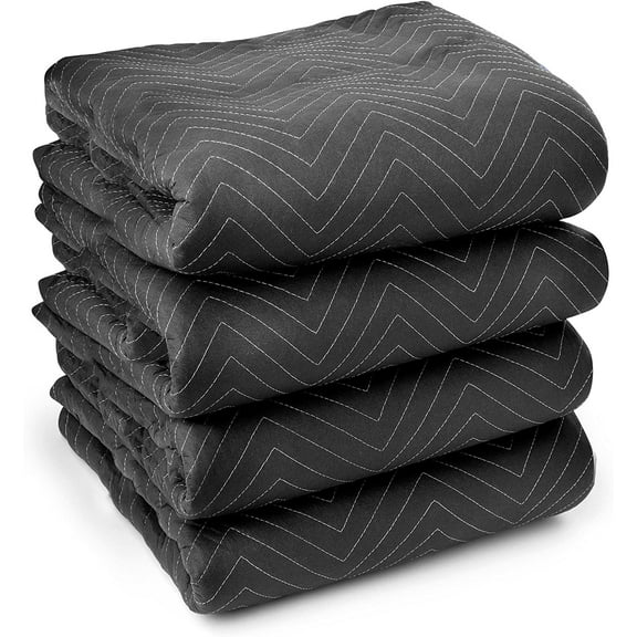 WJSP Moving Blanket Black 72X80 Inch Set Of 4 Heavy Duty For Furniture Packing Storage Protection