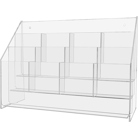 WJSP Multi Tier Brochure Holder Transparent 12 Pocket for 4in W Trifolds Menus Countertop Wall Mount Display Rack