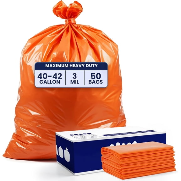 WJSP Orange Contractor Trash Bags 33"x48" 42 Gal 3.0 Mil 50 Count Heavy Duty for Construction Debris