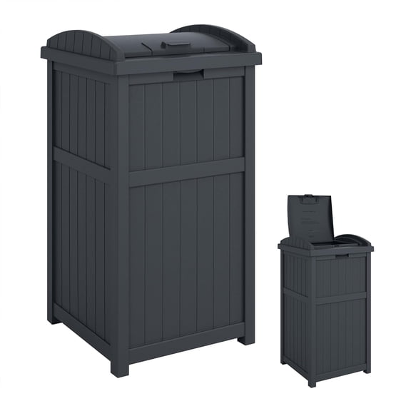 WJSP Outdoor Trash Hideaway, Resin Refuse Container w/Lid, 30 Gallon Capacity - Stylish Concealed Waste Storage for Patio, Backyard, Deck or Garden, Use 30-33 Gal. Garbage Can Liners