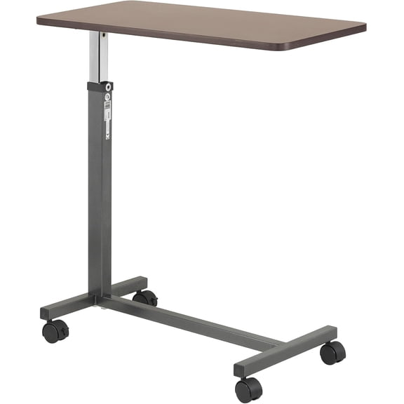 WJSP Overbed Table with Wheels, Height Adjustable Hospital Bedside Tray Table, Woodgrain Laminate Top, Silver Vein