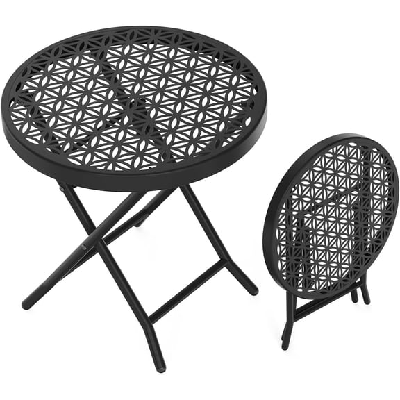 WJSP Patio Folding Side Table Black 17.7 Inch X Frame For Outdoor Balcony Porch Deck Backyard