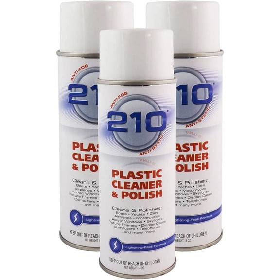 WJSP Plastic Cleaner Polish Aerosol 42 fl oz 3 Pack for Vinyl Windows Screens Motorcycle Boat RV Unscented Anti Static Anti Fog Wax Coating Use