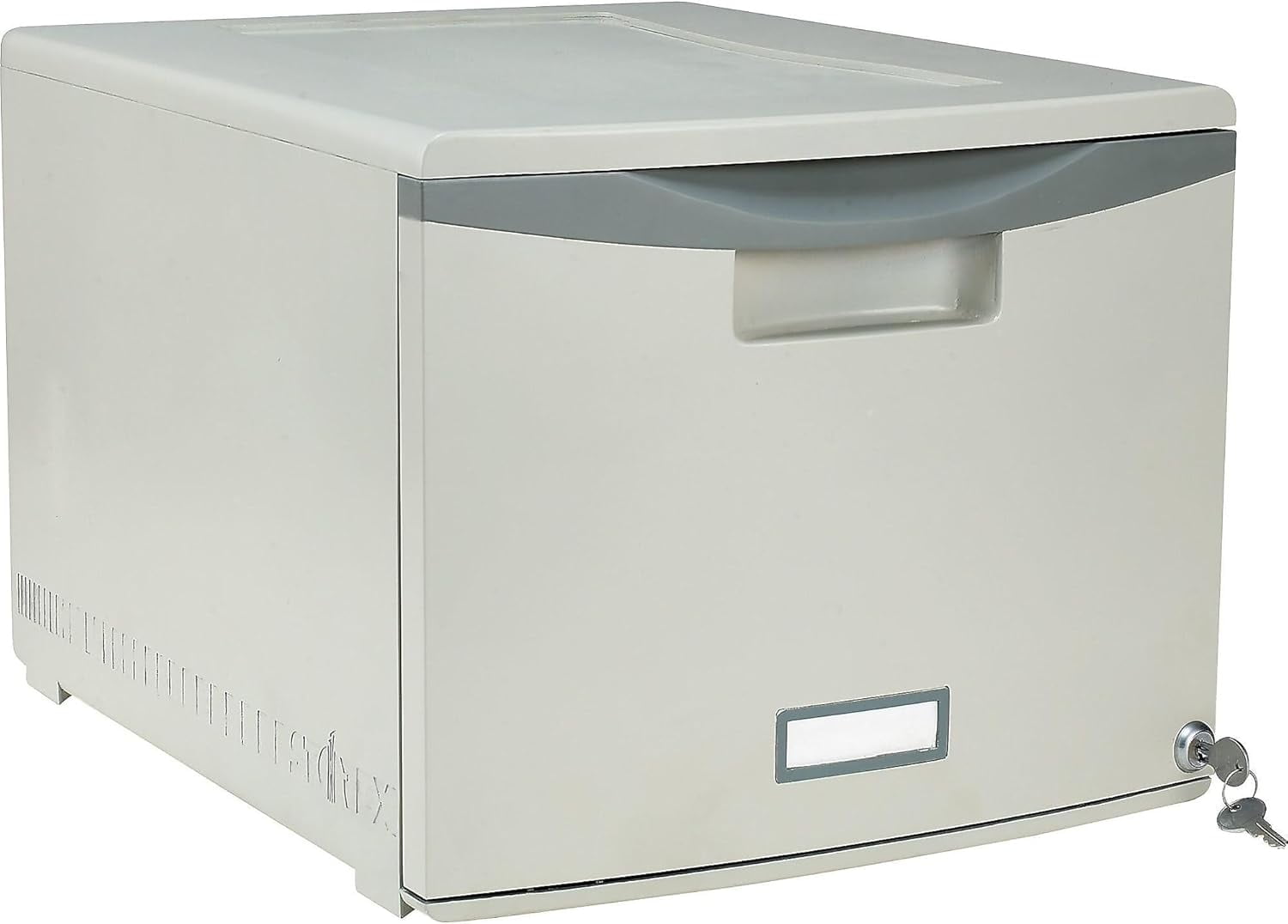 WJSP Plastic One Drawer File Cabinet Gray 18.25x14.75x12.75in Locking Document Organizer for Home Office Letter Legal Size Use