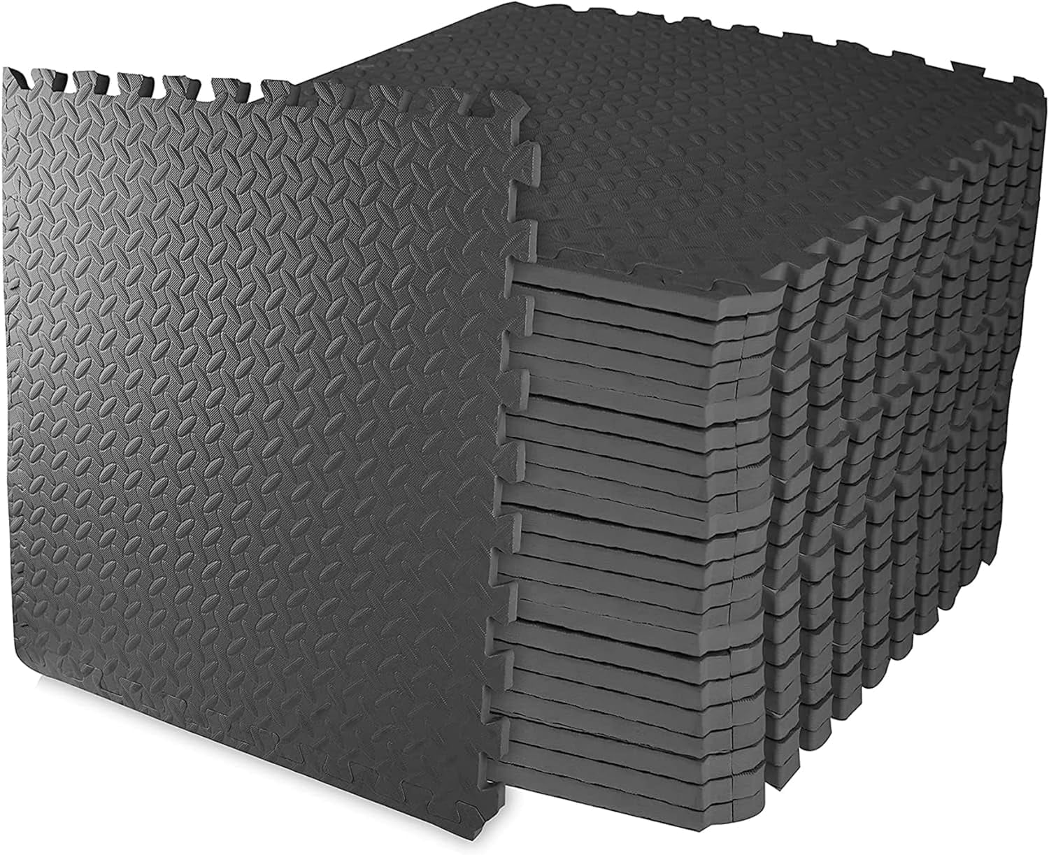 Wjsp Exercise Mat Black 24x24 in Tiles 0.75 in Thick EVA Interlocking Foam 96 sq ft for Home Gym Floor Padding