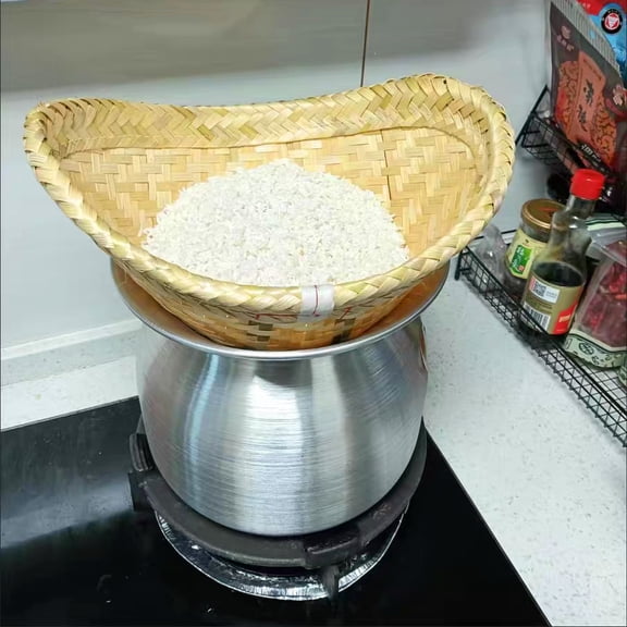 WJSP Sticky Rice Steamer Set, Silver Aluminum Bamboo Basket 1 Liter Traditional Cookware for Thai and Lao Cuisine