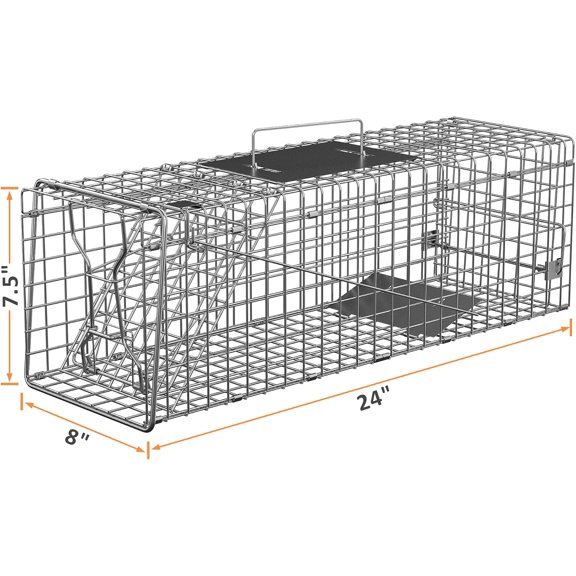 WJSP Small Live Animal Trap 24X7.5X8 Inch Steel Cage Humane Catch Release For Outdoor