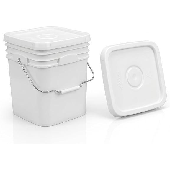 WJSP Square Pail, 4 Gallon, White with Matching Lid, High Density Polyethylene with Metal Handle