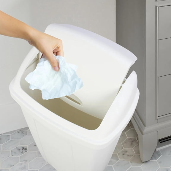 Wjsp Trash Can 13 Gallon White Plastic Tilt-Out Touchless Cylindrical for Kitchen Bathroom Office Indoor Use