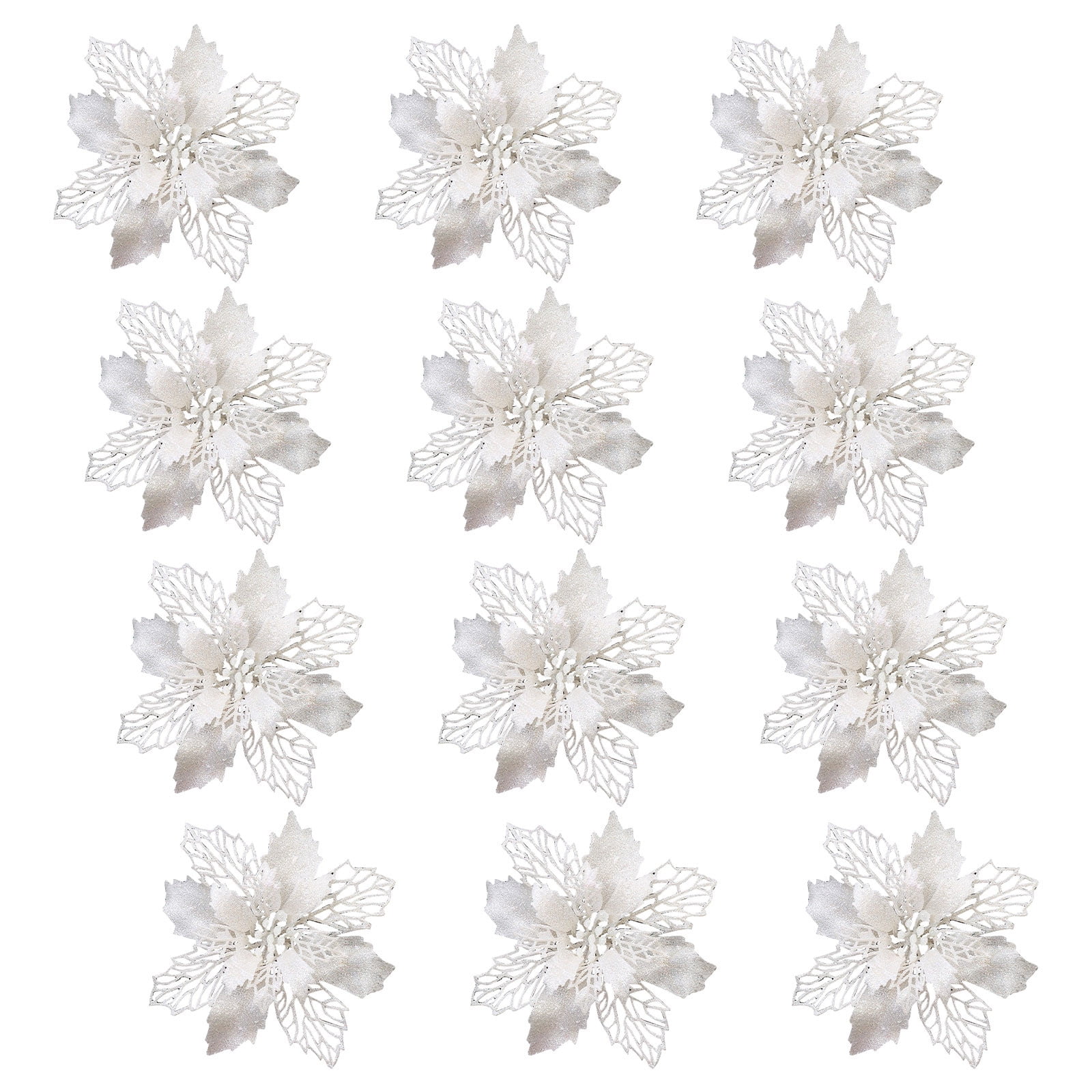 WJSXC 12PC Poinsettia Artificial Christmas Decoration Flowers with