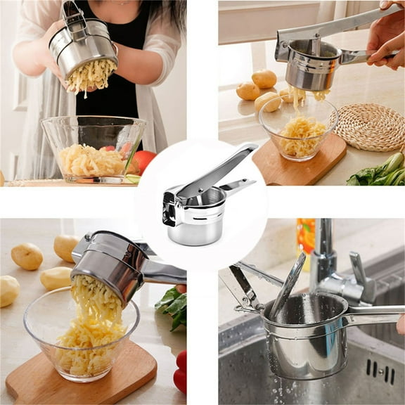 WJSXC 15 Ounce Potato Grinder Heavy-duty Stainless Steel Potato Grinder, Mashed Potato Grinder Kitchen Tool, with 3 Interchangeable Disc Molds