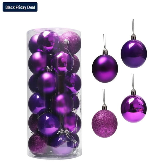 PRETXORVE 24Pcs Christmas Balls Christmas Tree Ornaments Pendent Hanging Balls - Christmas Decorations Balls for Home Holiday Party 1.18" Purple