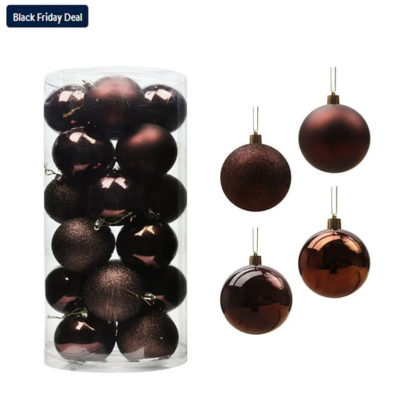 WJSXC 24Pcs Christmas Balls Christmas Tree Ornaments Pendent Hanging Balls - Christmas Decorations Balls for Home Holiday Party 1.57" Coffee
