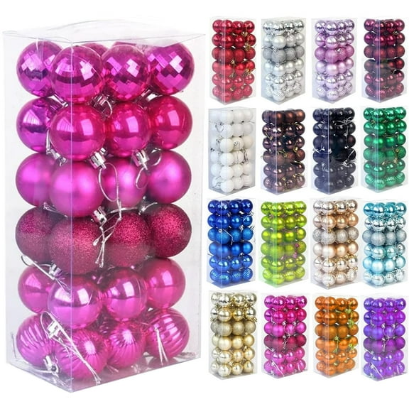 WJSXC 36Pcs Christmas Tree Ball Bauble Hanging Home Party Ornament Decor Hot Pink 4CM