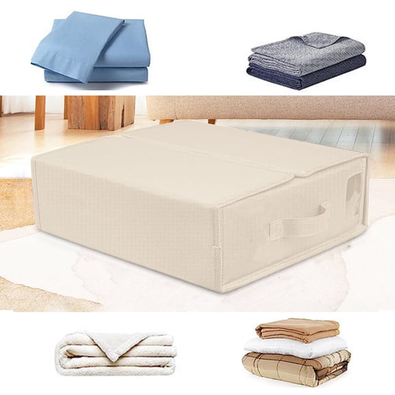 WJSXC Bed Sheet Set Organizer Foldable Bed Sheet Organizer and Storage Foldable Storage Box for Duvet Cover Set Linen Closet Organizer for Bedding Clothes Blankets Beige