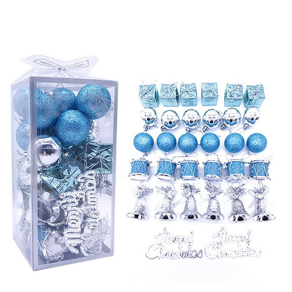 WJSXC Christmas Balls, 32Pcs Blue Christmas Hanging Ornaments Balls Bells Shatterproof Delicate Baubles Set, for Home Holiday Party Xmas Tree Decoration Gifts