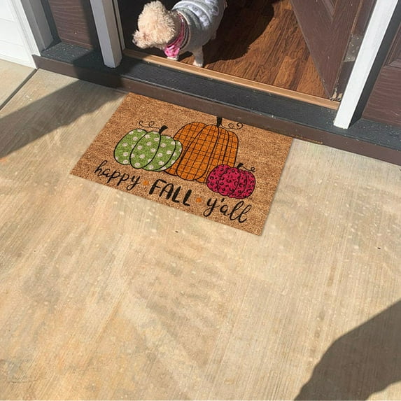 WJSXC Happy Fall Door Mat,Fall Leaves Pumpkin theme Welcome Doormat for Front Door,Indoor Outdoor Rug for Home Kitchen Floor Thanksgiving Decor 16 X 24 Inch C