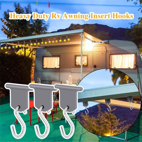 WJSXC Heavy Duty Rv Awning Insert Hooks RV Awning Hook RV Folding Clothes Hanger RV Daily Necessities Sunroof Hanging Clothes Hook 3pcs Silver