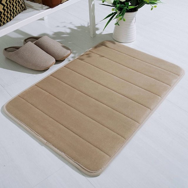 WJSXC Khaki Coral Fleece Bath Rug, 17" x 24", Non-Slip