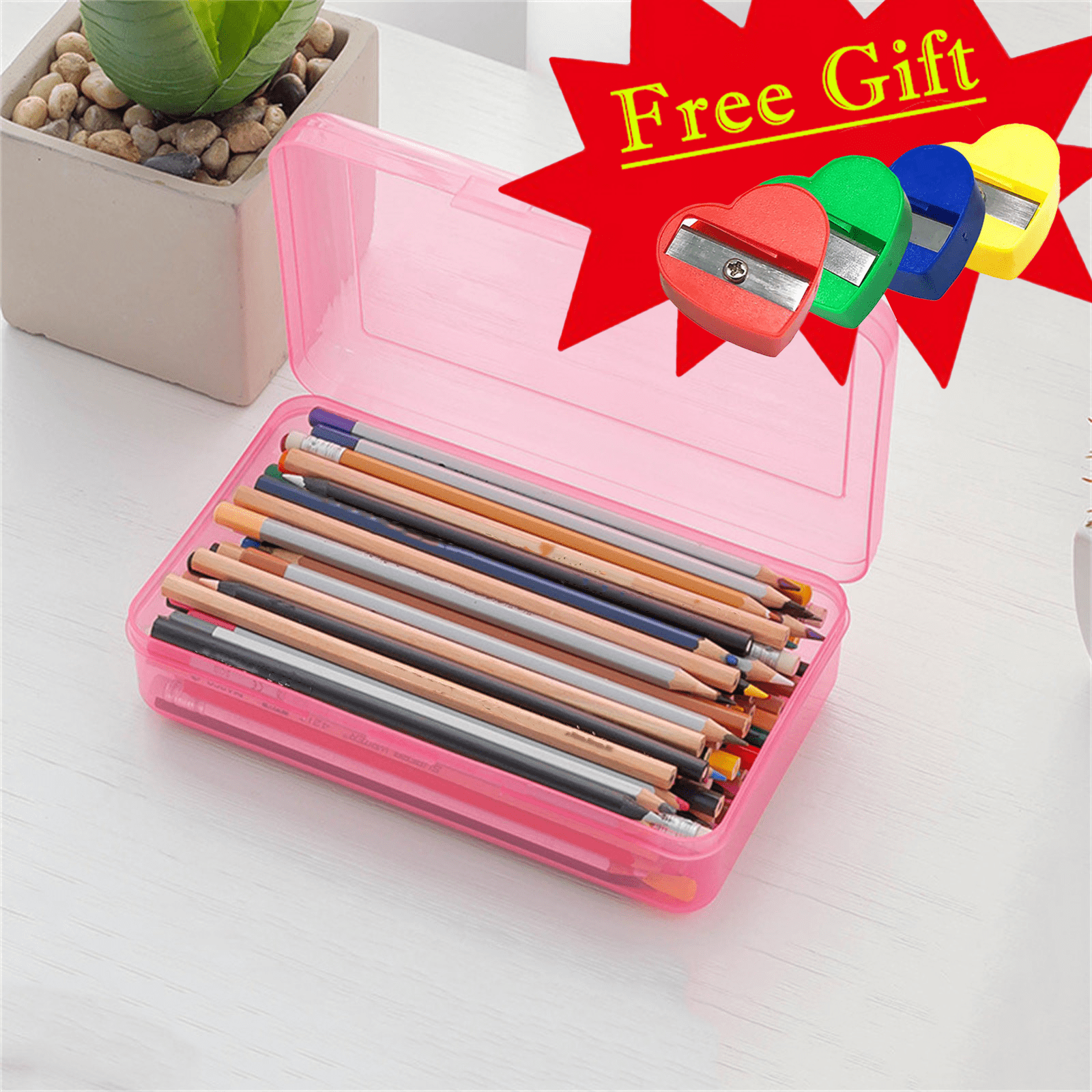 Pink Color Pencil Box WJSXC Large Capacity Plastic Pencil Box, PP, Pink - Walmart.com