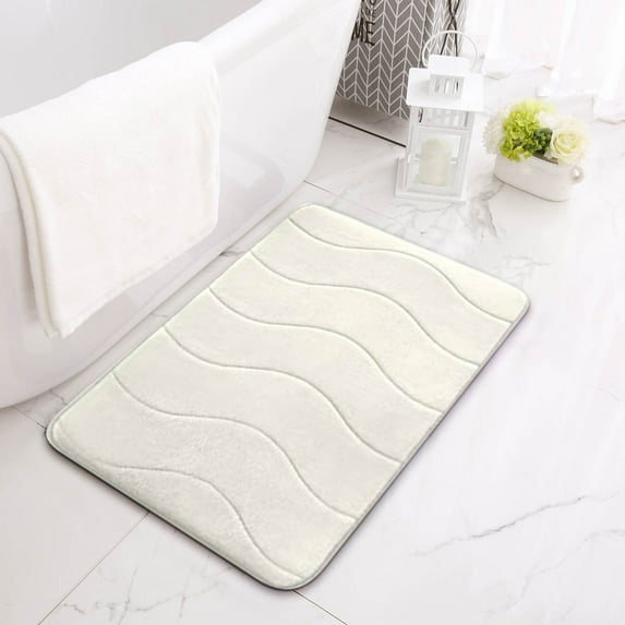 WJSXC Thick Striped Memory Foam Bath Rugs, Soft Absorbent Velvet Bathroom Mats, Dots On Underside, Machine Washable Bathmat, Carpet Rug Room Décor for Shower Floor Beige