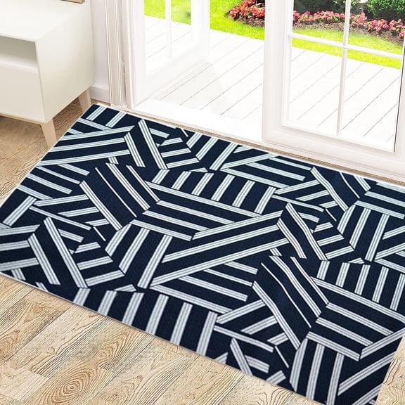 PRETXORVE Washable Non-shedding European Retro Lattice Printed Floor Mat Door Mat Sewer Mat Entrance Door Kitchen Bathroom Mat Non-slip Mat C